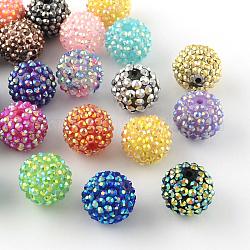 Ab-Farbe Harz Strassperlen, mit Acryl runde Perlen innen, für Bubblegum-Schmuck, Mischfarbe, 14x12 mm, Bohrung: 2~2.5 mm