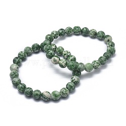 Bracciali elasticizzati con perle di diaspro verde naturale, tondo, 2 pollice ~ 2-3/8 pollici (5~6 cm), perline:5.8~6.8mm
