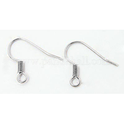 Silver Brass Earring Hooks, Nickel Free, 17mm, Hole: 1.5mm, Pin: 0.7mm