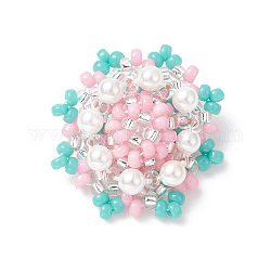 Perline di semi di vetro con motivo a telaio, con perle di conchiglia in rilievo, ciondolo fiore, perla rosa, 21x21x8.5mm, Foro: 0.8 mm