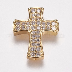 Perline zirconi micro pave  in ottone, croce, oro, 23.5x19.5x3.5mm, Foro: 1.5 mm