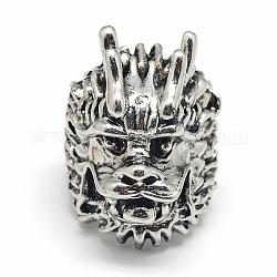 Alloy Finger Rings, Wide Band Rings, Dragon, Size 9, Antique Silver, 19mm
