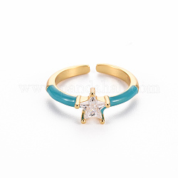 Манжеты из латуни с эмалью, открытые кольца, пасьянс кольца, с четким кубического циркония, без никеля , звезда, золотые, темные голубые, размер США 7 (17.3 мм)