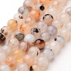 Chapelets de perles d'agate naturelle, ronde, teints et chauffée, 8mm, Trou: 1mm, Environ 48 pcs/chapelet, 14.1 pouce