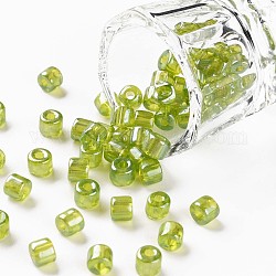 透明色光沢ガラスラウンドラッパビーズ  丸い穴  緑黄  4~6x5~6mm  穴：1.8mm  約2250個/ポンド