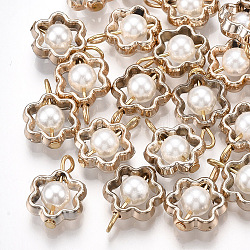 ABS Plastic Imitation Pearl Pendants, with UV Plating Acrylic Findings, Flower, Light Gold, Creamy White, 17x12x6mm, Hole: 1.5mm