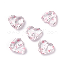 透明なアクリルビーズ  水玉柄の心  透明  ピンク  15.5x17.5x6mm  穴：1.7mm