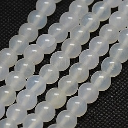 Natural Agate Round Beads Strand, Dyed, White, 8mm, Hole: 1mm, about 48pcs/strand, 15.55 inch