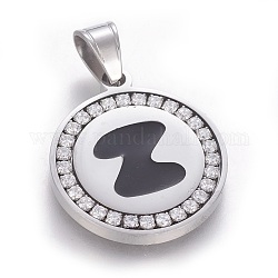 304 Stainless Steel Enamel Pendants, with Cubic Zirconia, Flat Round with Letter, Stainless Steel Color, Clear, Letter.Z, 29x25x3mm, Hole: 5.5x8.5mm