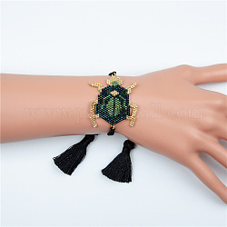 Braccialetto di perline intrecciate con semi di miyuki con doppia nappa, braccialetto dell'amicizia scarabeo per le donne, colorato, 11 pollice (28 cm)