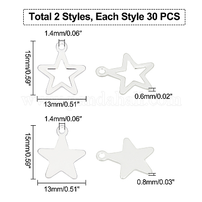 UNICRAFTALE 60pcs 2 Styles Star Pattern Pendants 304 Stainless Steel Charms Silver Star Charms for DIY Necklaces Jewelry Making