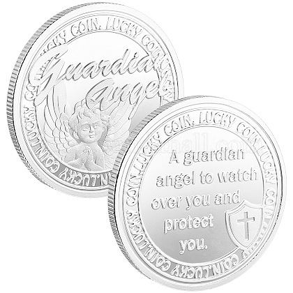 CRASPIRE 4 Pieces Guardian Angel Coins Rare Coins Antique Alloy Two-sided Commemorative Coins Engraved Keepsake Gift Set Charm 4cm/1.57inch for Collection AJEW-WH0220-019-1