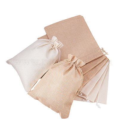 BENECREAT 24Pack Large Size Burlap Bags with Drawstring Gift Bags Jewelry Pouch for Wedding Party and DIY Craft Color Linen and Cream ABAG-BC0001-02-1