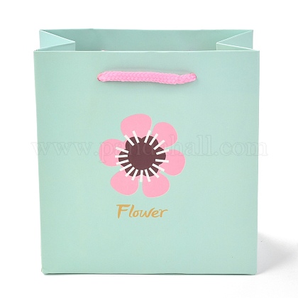 長方形の紙袋 綿ロープハンドル付き 花と言葉の花の模様 ギフトバッグやショッピングバッグ用 淡いターコイズ 14x7 1x14 5cmの通販 Jp Pandahall Com