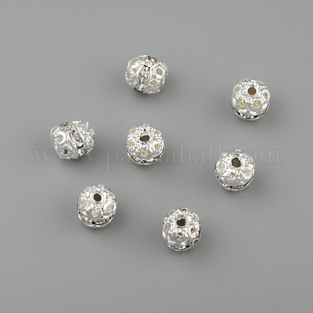 Perles de strass en laiton plaqué couleur argent RSB229-01-1