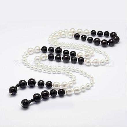 Glass Pearl Graduated Beaded Necklaces NJEW-K044-01A-1