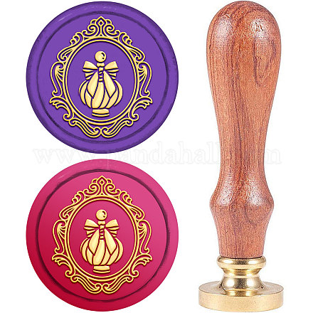 CRASPIRE Incense Wax Seal Stamp Retro Frame Copper 25mm Sealing Stamp Detachable Brass Stamp Head with Wooden Handle for Wedding Letter Invitation Envelope Card Scrapbook Wrap Gift for Friends AJEW-WH0208-758-1