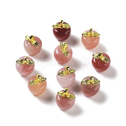 天然石瑪瑙ペンダント  フルーツのチャーム  ゴールドカラー  りんご  16~16.5x12x12mm  穴：4x2.3mm G-Z052-04A-1