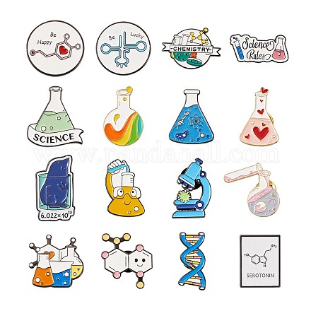 Yilisi 16 piezas 16 estilo química ciencia aleación esmalte broches conjunto JEWB-YS0001-01-1