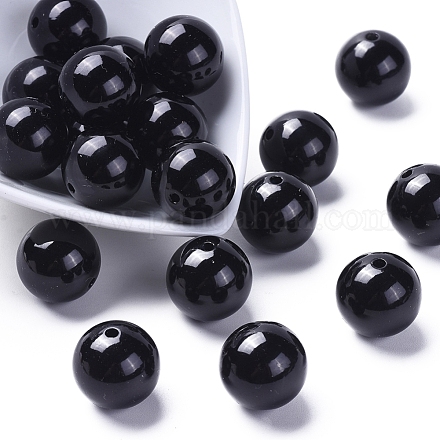 Black Imitated Pearl Chunky Bubblegum Acrylic Round Beads X-PACR-20D-5-1-1