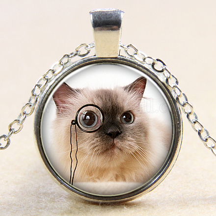 Collares con colgante de vidrio con tema de gatito NJEW-N0051-015U-02-1