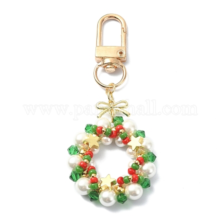 Corona de navidad concha perla colgante decoración HJEW-TA00024-1