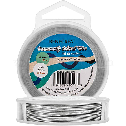 BENECREAT 394-Feet 0.01inch (0.3mm) 7-Strand LightGrey Bead String Wire Nylon Coated Stainless Steel Wire for Necklace Bracelet Beading Craft Work TWIR-BC0001-04C-1