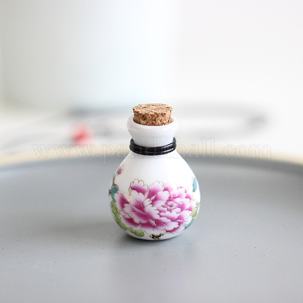 Collar con colgante de botella de perfume con estampado de flores de porcelana BOTT-PW0002-006C-1
