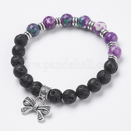 Bracelets de charme de perles de pierre de lave naturelle BJEW-O161-19A-1
