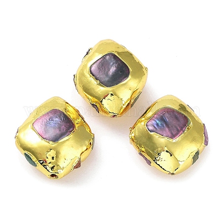 Perline in ottone placcato a cremagliera con perla keshi naturale barocca tinta KK-K348-19G-1
