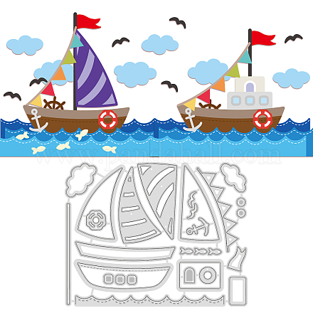 GLOBLELAND Sailboats Cutting Dies Metal Ocean Theme Embossing Stencils Die Cuts for Paper Card Making Decoration DIY Scrapbooking Album Craft Decor DIY-WH0263-0261-1
