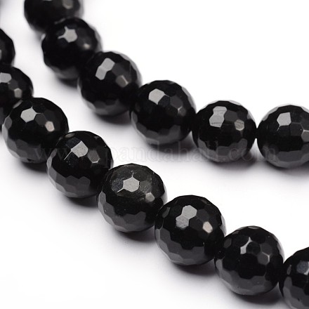 Faceted Natural Obsidian Round Bead Strands G-L377-32-12mm-1