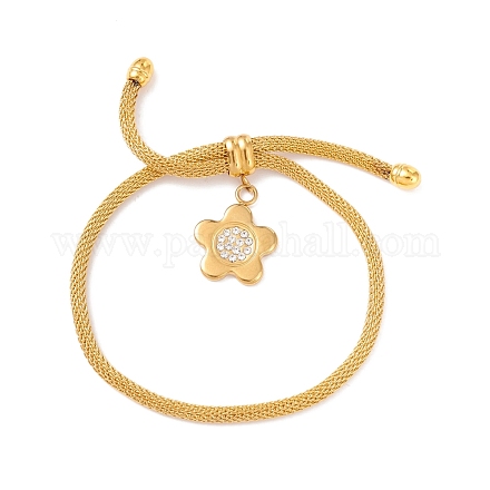 Kristall-Strass-Blumen-Charme-Schieber-Armband mit runder Maschenkette für Frauen BJEW-C013-10G-1