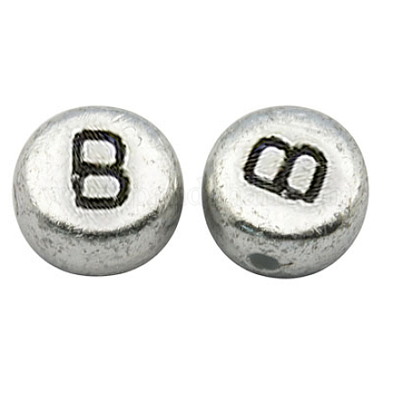 Perles de lettre à trou horizontal acrylique plaqué couleur argent X-MACR-PB43C9070-B-1