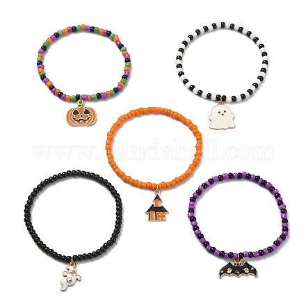 Set di braccialetti elastici con perline in vetro stile 5 pz 5 BJEW-TA00275-1