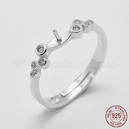 Adjustable Rhodium Plated 925 Sterling Silver Ring Components STER-K038-035P-1