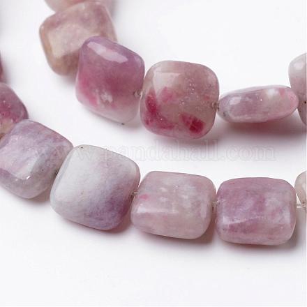 Dyed Square Natural Pink Tourmaline Beads Strands G-K089-B-06-1