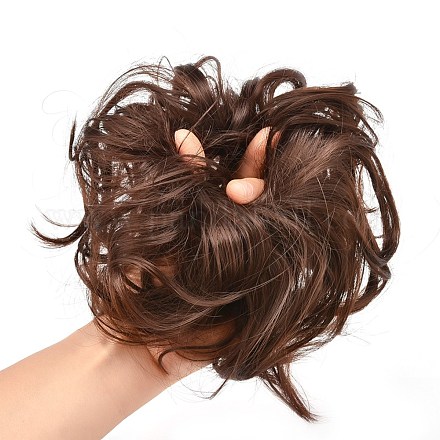人工毛髪の延長  女性のお団子のためのヘアピース  ヘアドーナツアップポニーテール  耐熱高温繊維  サドルブラウン  15cm OHAR-G006-A14-1