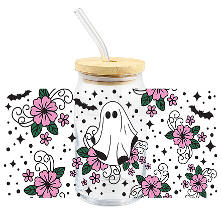 Pegatinas decorativas de botellas autoadhesivas para mascotas fantasma de halloween WG45686-01-1