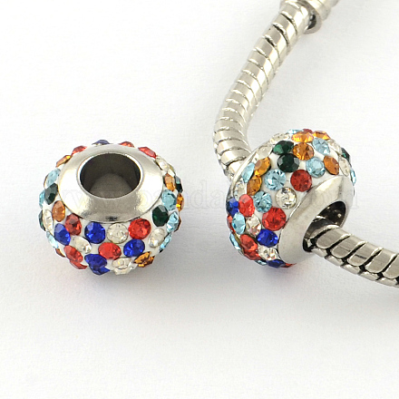 Rondelle Polymer Clay Rhinestone European Large Hole Beads CPDL-R001-12mm-E04-1
