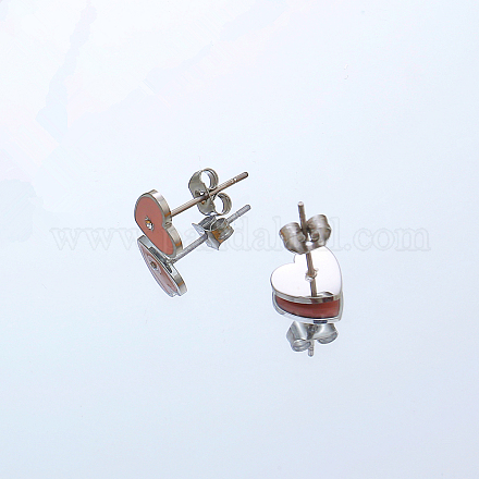 Stainless Steel Heart Stud Earrings with Cubic Zirconia for Women EA2616-2-1