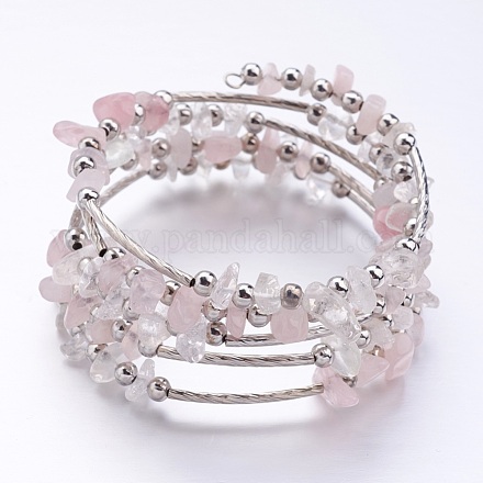 Cinque cicli involucro braccialetti di rosa perle di quarzo X-BJEW-JB02589-01-1