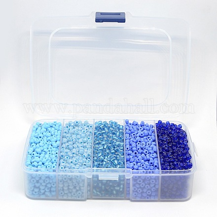 1ボックスブルー6/0ガラスシードビーズ  不透明な色＆並ぶ透明＆セイロンラウンド＆シルバー  4mm  穴：1mm SEED-X0024-B-1