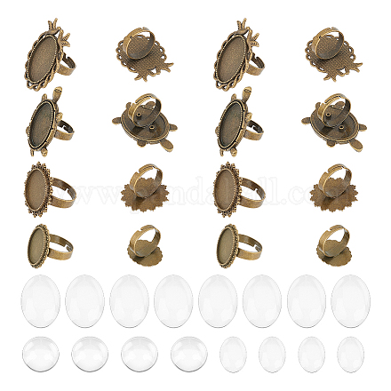 UNICRAFTALE 16set 4Style Blank Rings Base Making Kit Bird Tortoise Flower Ring Adjustable Blank Rings with Glass Cabochons Antique Bronze Flat Round Blank Ring Components Base Bezel Tray FIND-UN0002-40-1