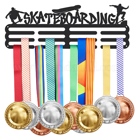Superdant skateboarding colgador de medallas soporte de exhibición gancho de hierro deportivo marco de estante colgador de medallas cinta de premios soporte de premio montado en la pared para más de 60+ colgador de medallas de metal ODIS-WH0021-205-1