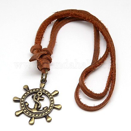 Retro Unisex Adjustable Leather Cord Alloy Helm with Anchor Pendant Necklaces NJEW-L052-33AB-1