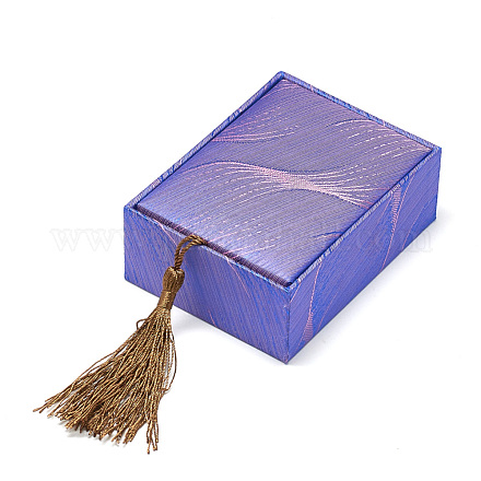 木製ペンダントネックレスボックス  ナイロンコード房付き  長方形  藤紫色  10x7.5x3.8cm OBOX-Q014-10-1