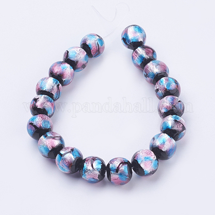 Handmade Silver Foil Glass Lampwork Beads Strands FOIL-J011-10mm-05-1