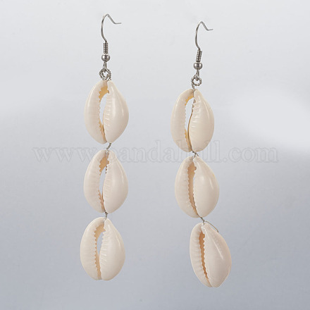 Cowrie Shell Dangle Earrings EJEW-JE02915-1