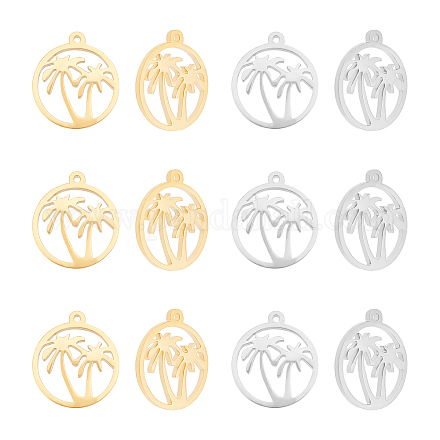 UNICRAFTALE 12pcs 2 Colors Ring with Coconut Tree Pendants Hawaii Tropical Plant Pendant Stainless Steel Pendants for DIY Jewelry Making 18x16x1.5mm STAS-UN0029-08-1